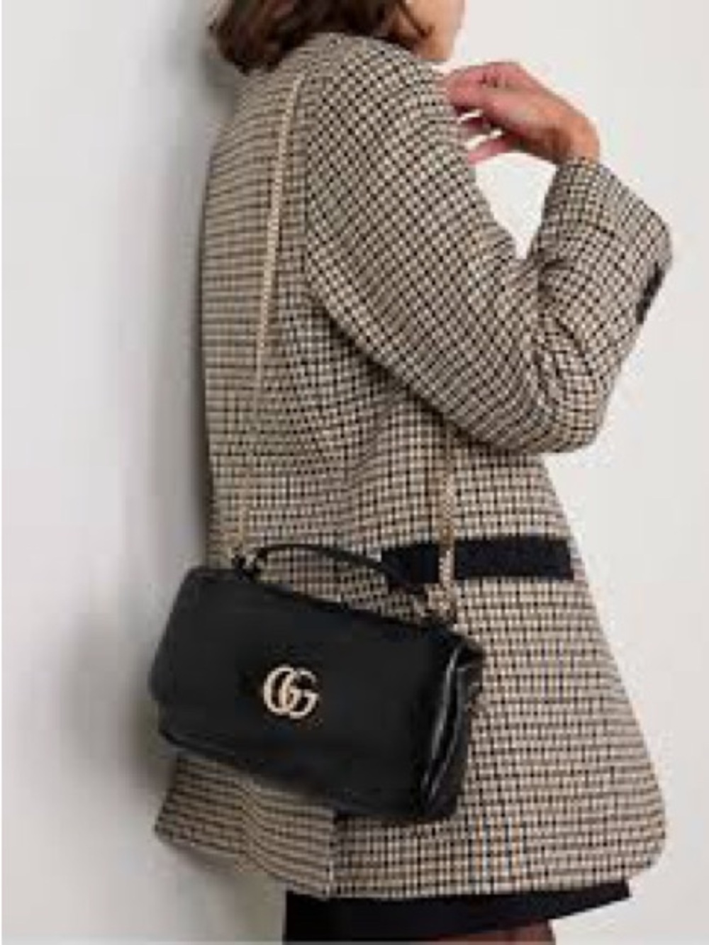 New Gucci Black Leather Crossbody Bag with Gold GG Hardware Milano